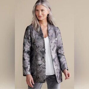 Soft Surroundings Lismore Jacquard Metallic Silver Jacket XL